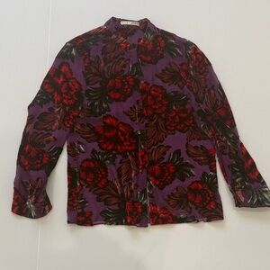 Alice & Olivia Floral Purple and Red Button-Up Blouse